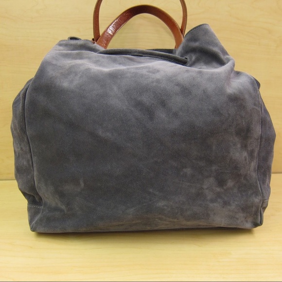 auth  BALENCIAGA pale blue suede CITY BAG satchel - Picture 4 of 8